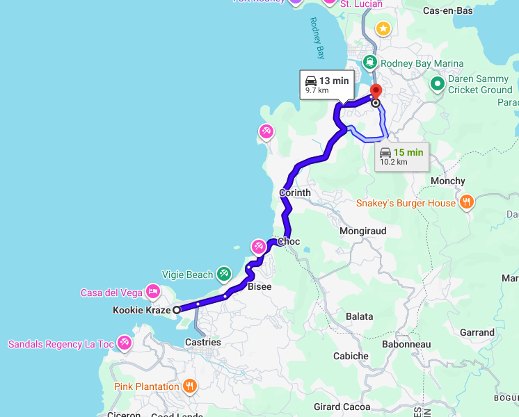 GFL to Northern Saint Lucia route map